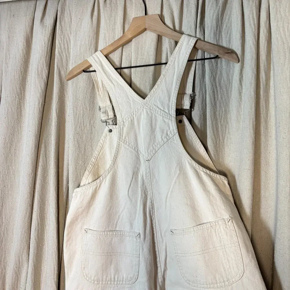 Y2K Gap Kids Cream Cotton Overalls Side Snaps Size 11-12 Adult XS/Petite
